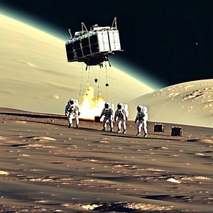 In The Image, A Group Of Six Astronauts Is Walking On The Moon's Surface