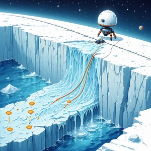 In The Image, There Is A Robot Standing On A Snowy Surface, Possibly On A Mountain