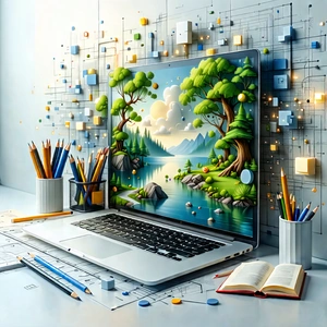 Tech Digital Art: Educational Technology In (design:1.24) Studio With Laptop Computer