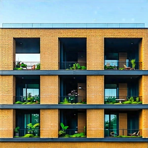 Urban Octane Render: Modern Apartment Complex With Green Rooftop With Large Brick