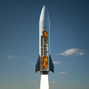 A Rocket Launching Into The Sky, With Its Powerful Engine Emitting A Trail Of Smoke