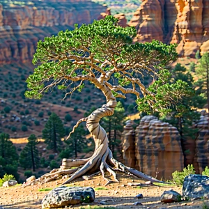 Nature Long Exposure Photography: Ancient Tree In Rocky Terrain With Large Tree