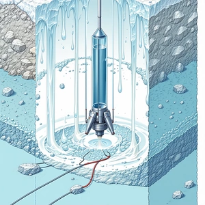 A Blue And White Spacecraft With A Long, Thin, And Curved Structure