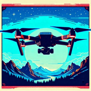 Tech Woodcut Print: Drone With Glowing Screen With Large Drone