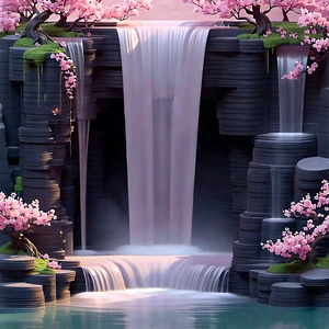 Nature Blender Artwork: Waterfall in spring bloom