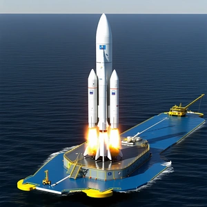 A Rocket Is Being Launched From A Floating Platform In The Ocean