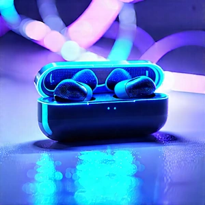 Wireless Earbuds With Holographic Display With Blue Purple