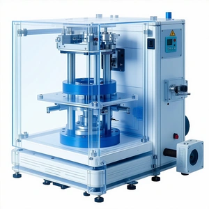A Blue And White Machine Is Sitting On A White Surface