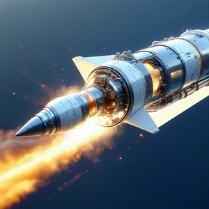 A Rocket Is Shown In A Close-up Shot, With Its Engine And Exhaust Visible