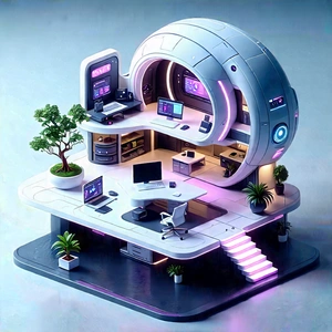 Tech Isometric Design: Futuristic Tech Startup Office With Futuristic Office