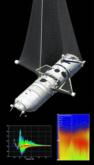 A Large Spacecraft Is Shown In A Blue Background, With A Large Cage-like Structure Surrounding It