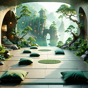 Lifestyle Aerial Photography: Wellness Scene With Meditation Space With Image, There