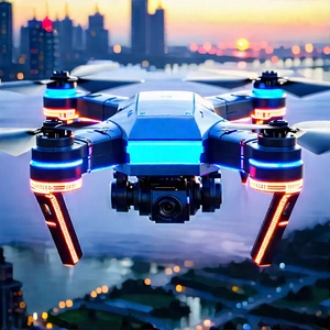 Drone With Glowing Screen With Drone Flying