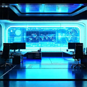(futuristic:1.48) Tech Startup Office With Image, There