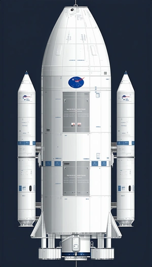 A Large Rocket Is Shown In A Blue And White Color Scheme