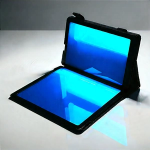 Tablet With Glowing Screen With Blue Black