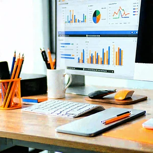 Business Stock Photography: Workplace with productivity tools on desk