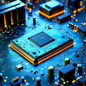 Tech Long Exposure Photography: Circuit board with laser scanning