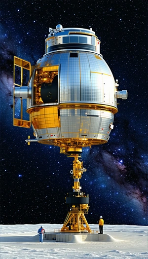 A Spacecraft Is Shown In A Close-up View, With A Bright Yellow And Black Color Scheme