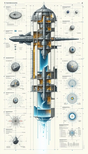 A Large, Detailed Drawing Of A Space Station Is Displayed On A Page