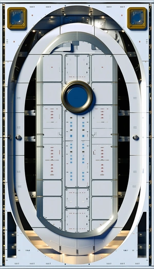 A Large White Spacecraft With A Circular Window In The Middle