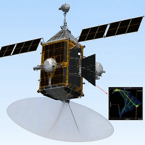 A Space Station Is Shown In A Blue Background