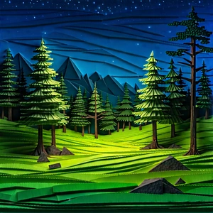 Nature Low Poly: Forest scene during blue hour