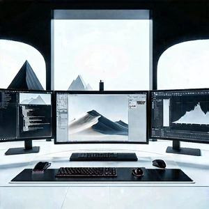 Futuristic Digital Workspace With Computer Desk