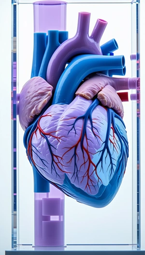 A Heart-shaped Model Made Of Plastic, With A Purple And Blue Color Scheme
