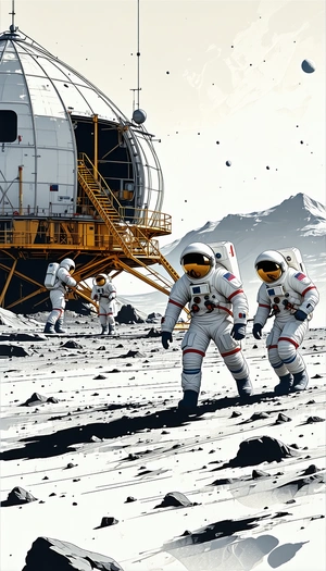 In The Image, There Are Three Astronauts Walking On The Moon