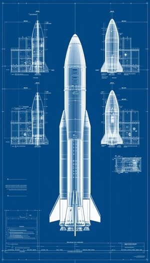 A Blue Drawing Of A Rocket Is Displayed On A Blue Background