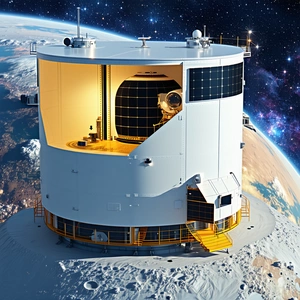 A Large White Space Station With A Dome-shaped Structure On Top