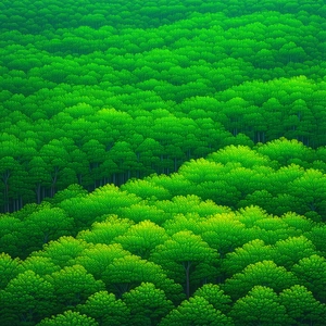 Nature Linocut Print: Aerial view of (forest:1.37) canopy
