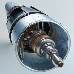 A Large, Open Engine With A Blue And Silver Color Scheme