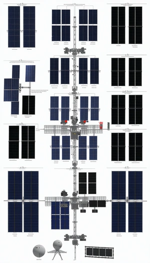 The Image Is A Detailed Drawing Of A Space Station, Showcasing Its Various Components