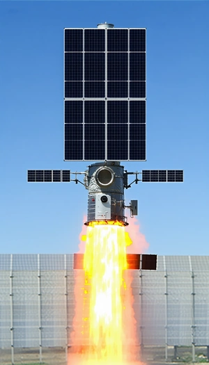A Space Shuttle With A Solar Panel On Top, Flying Through The Sky