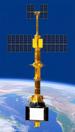 A Large, Yellow Tower With A Solar Panel On Top