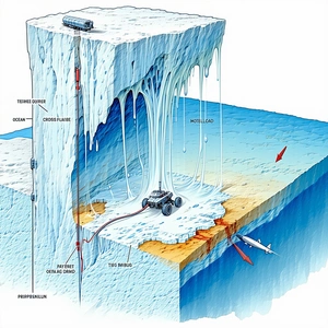 A Large Iceberg Is Shown In The Image, With A Vehicle, Possibly A Truck, Driving On Top Of It