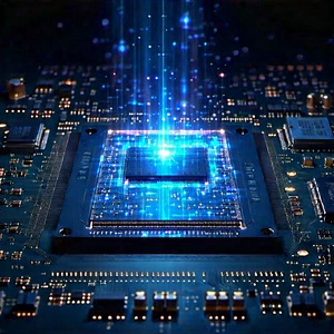 Circuit Board With Holographic Projection With Close-up Computer