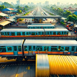 Urban Technical Illustration: Aerial View Of Transportation Hub With Train Traveling