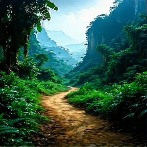 Nature Matte Painting: Path Through Tropical Jungle With Lush Green