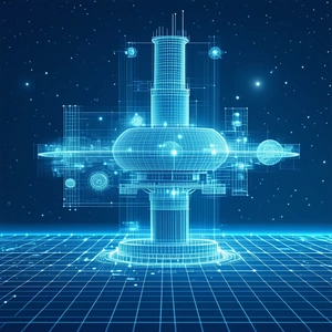 A Futuristic-looking Structure With A Blue And White Color Scheme