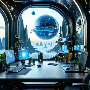(futuristic:1.18) Tech Startup Office With Futuristic Office,