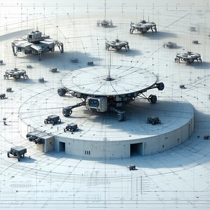 A Large White Structure Is Surrounded By A Group Of Smaller White Structures