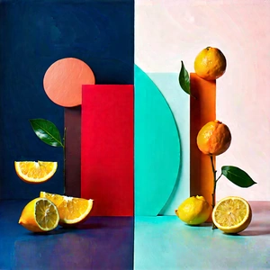 Abstract Food Photography: Duality Represented Through Geometric Shapes With Display Oranges