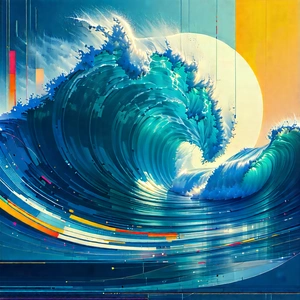 Abstract Retro Poster Style: Wave Propagation Captured In Abstract Form With Painting Large
