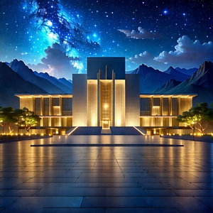 Urban Low Poly: Cultural Center With City Lights With Large, Modern