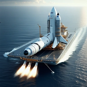 A Large Space Shuttle Is Being Transported On A Boat In The Ocean