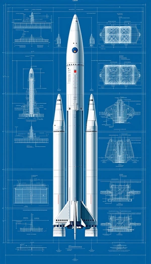 A Large White Rocket Ship Is Shown In A Blue Drawing