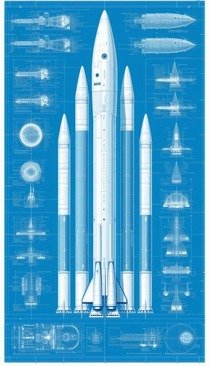A Blue Illustration Of A Rocket Ship Is Displayed